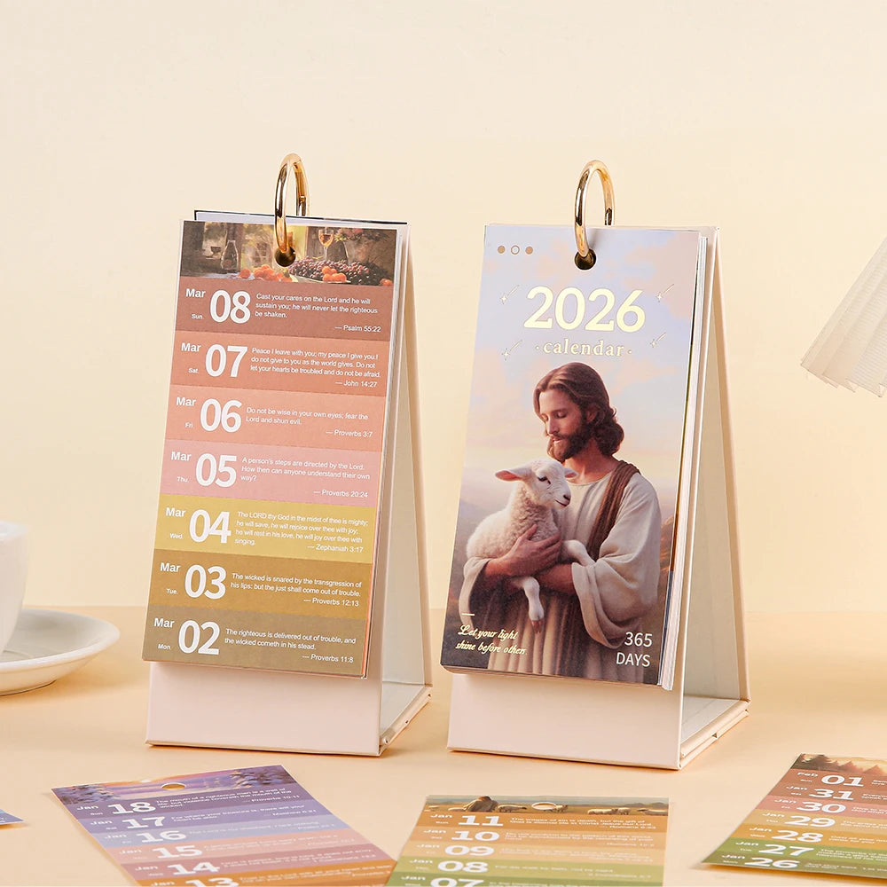 2026 Bible Flip Desk Calendar Retro 365 Days Of Uplifting Quotes Bible Quotes Daily Plan one-way Page Turn Calendar For Office