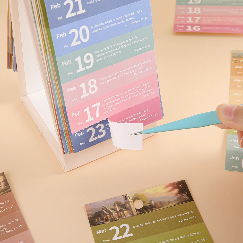 2026 Bible Flip Desk Calendar Retro 365 Days Of Uplifting Quotes Bible Quotes Daily Plan one-way Page Turn Calendar For Office